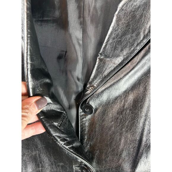 GAP Women’s Black Genuine Leather Blazer Jacket Medium – Classic 90s Y2K Style - Picture 7 of 16